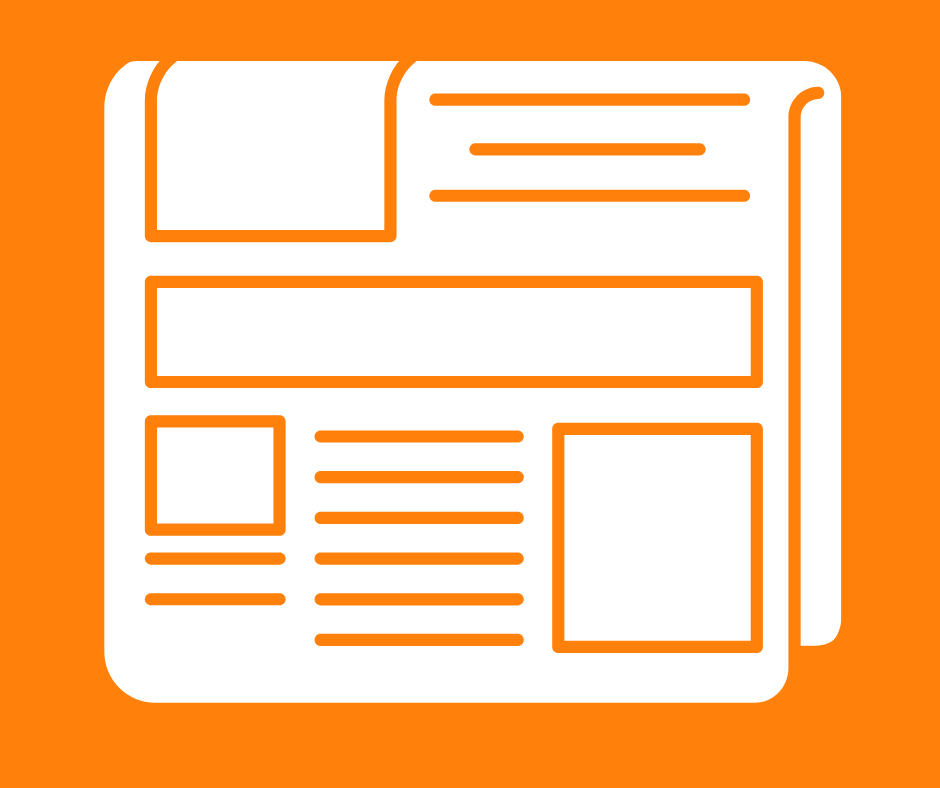 Stiliserad vit tidning på orange bakgrund.