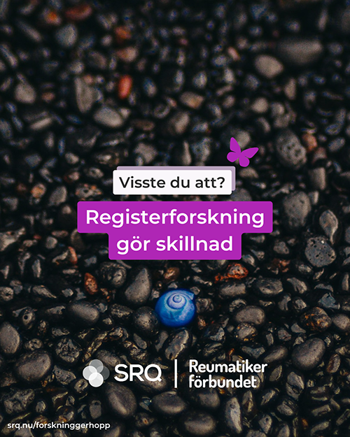 blå snäcka i svart grus med texten "Visste du att? Registerforskning gör skillnad"